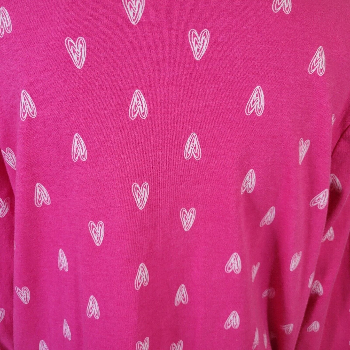 Valentines Day Kim Rogers Womens Top XL 3/4 Sleeve Pink Hearts All Over Cotton