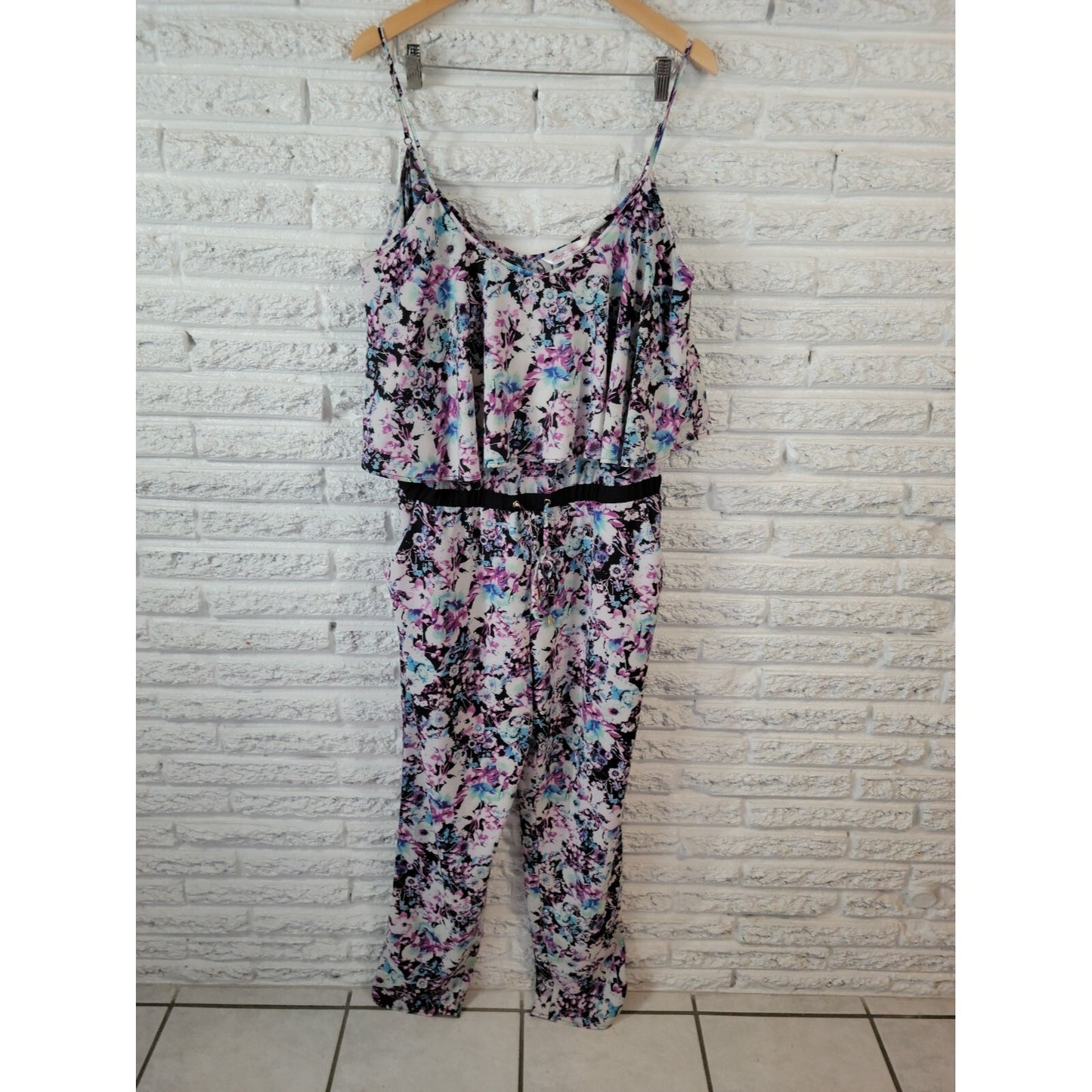 Marilyn Monroe Womens Jumpsuit Extra Large XL Spaghetti Strap Purple Floral