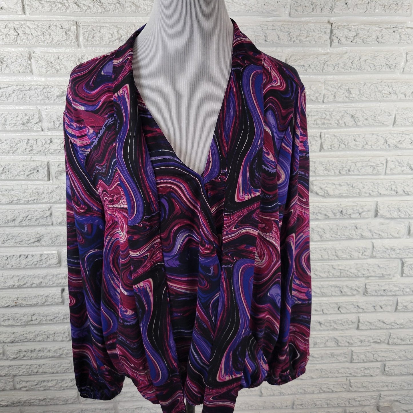 New York and Co Womens Top XXL Plus Purple Watercolor Faux Wrap Lightweight
