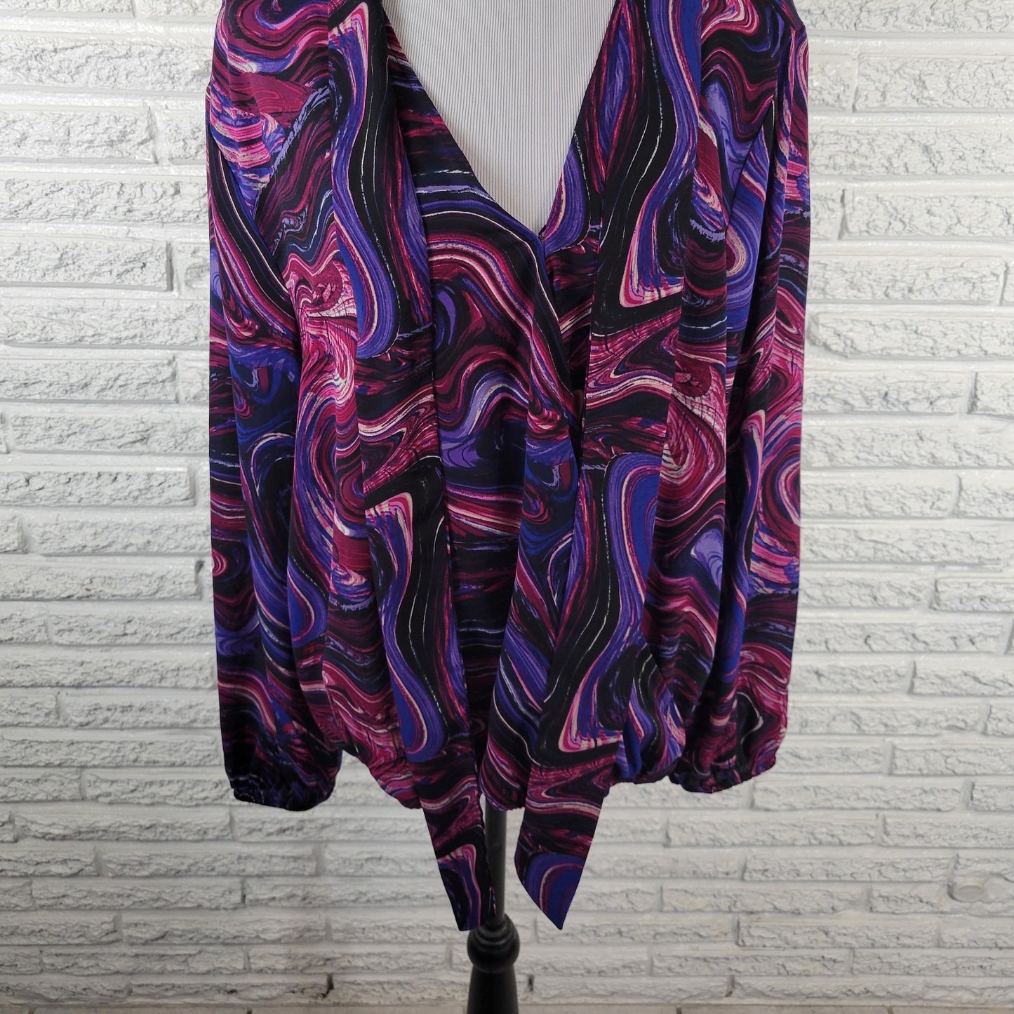New York and Co Womens Top XXL Plus Purple Watercolor Faux Wrap Lightweight