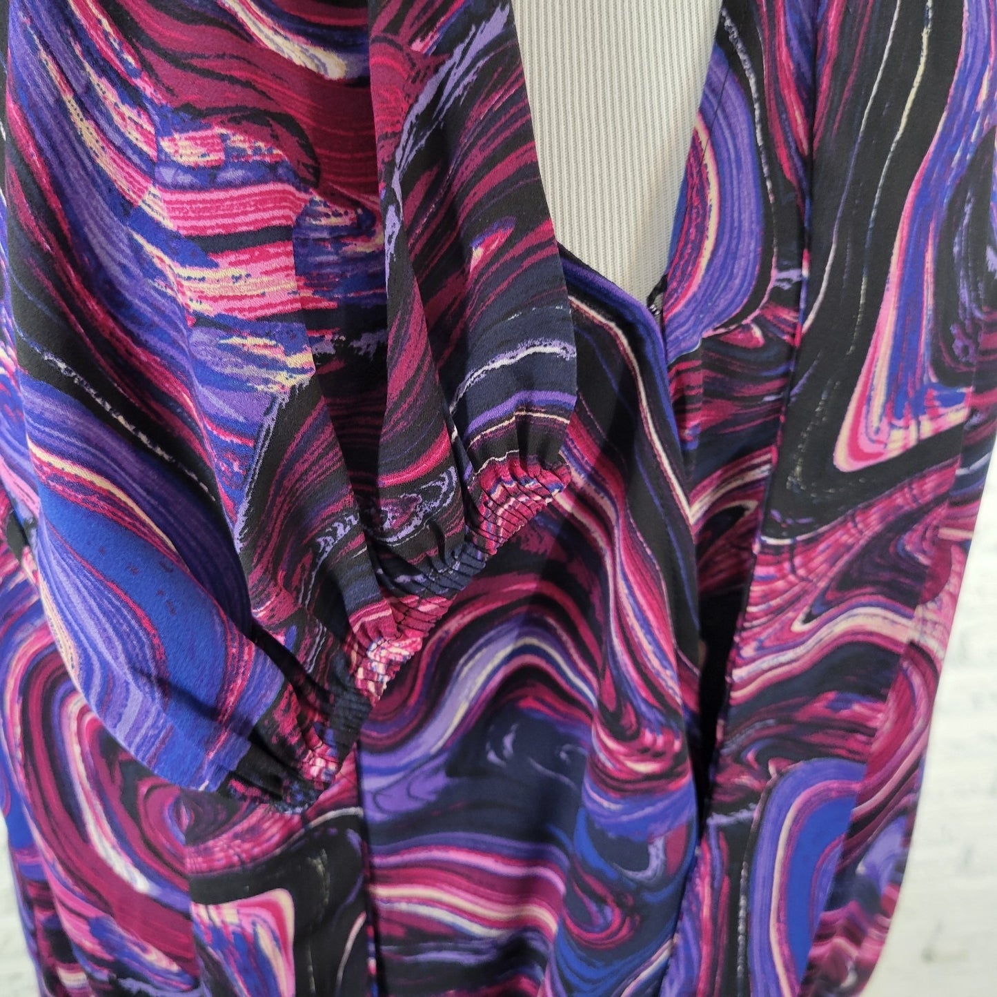 New York and Co Womens Top XXL Plus Purple Watercolor Faux Wrap Lightweight