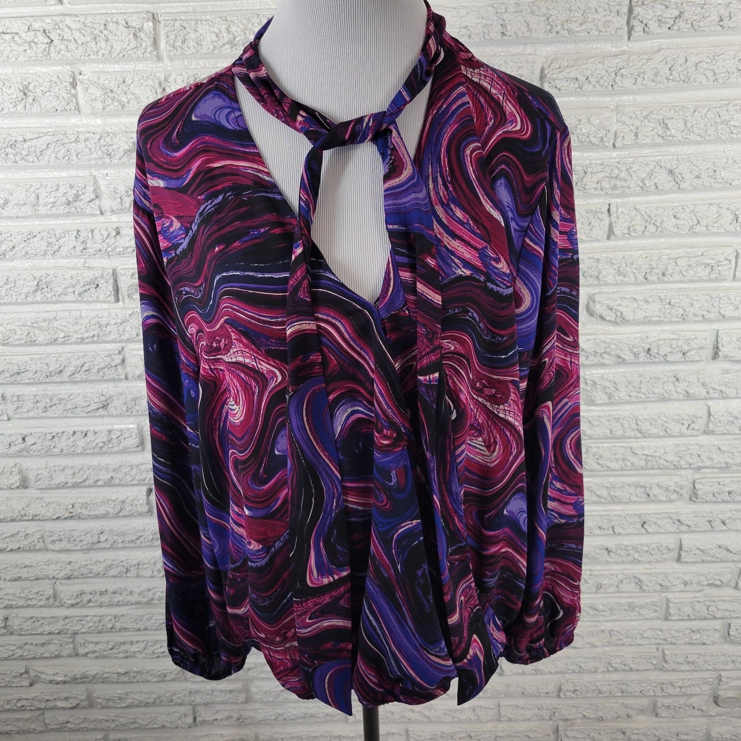 New York and Co Womens Top XXL Plus Purple Watercolor Faux Wrap Lightweight