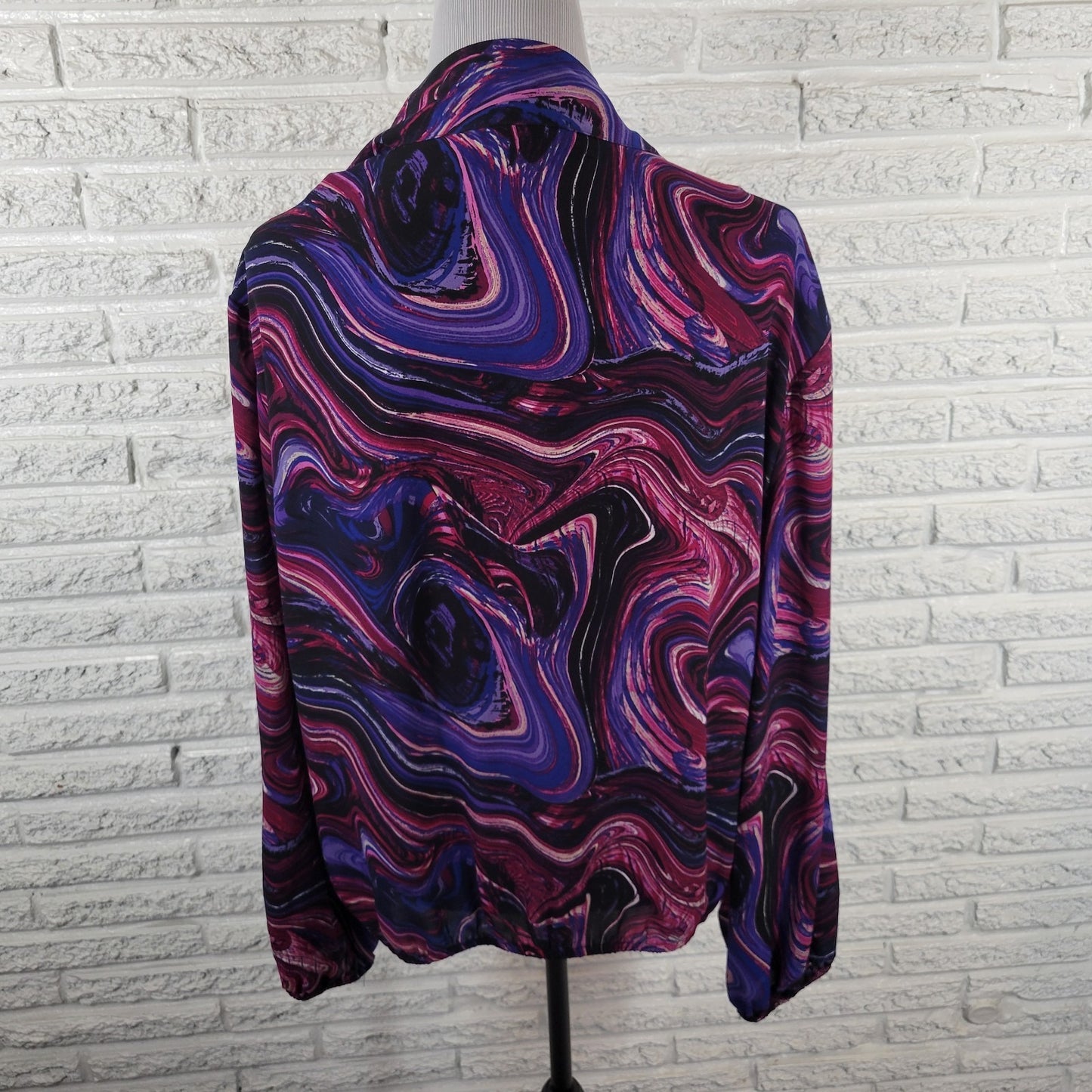 New York and Co Womens Top XXL Plus Purple Watercolor Faux Wrap Lightweight