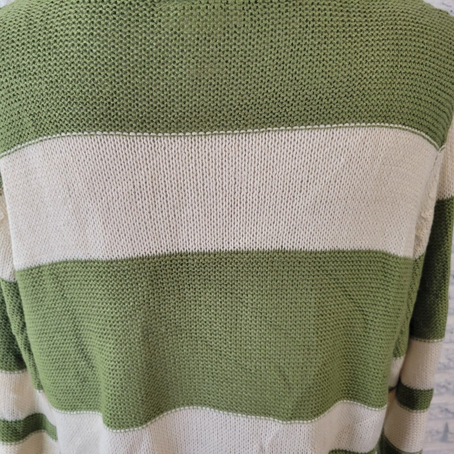 CW Classics Womens Sweater 1X 3/4 Sleeve Green Stripe Soft Lightweight Casual