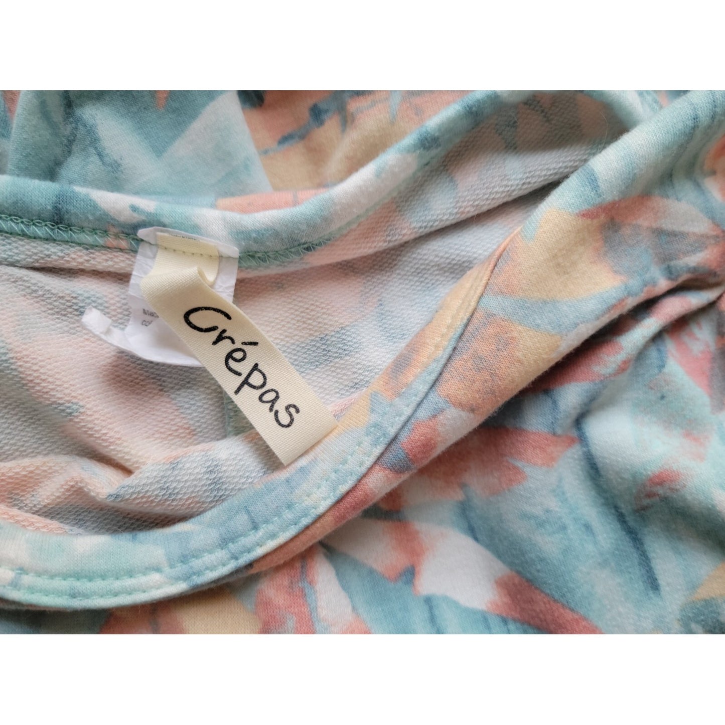 Crepas Women Top 3XL Tunic Long Sleeve Asymmetric Blue Tropical Palm Tree Knit