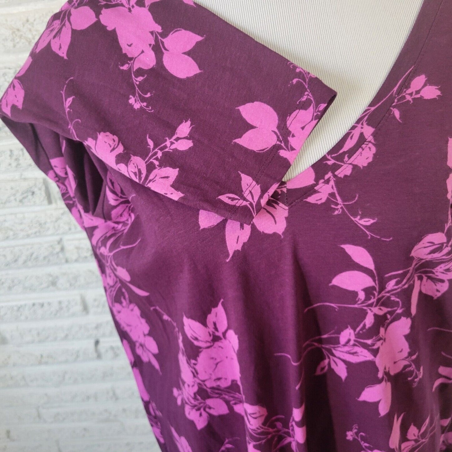 Roamans Womens Top Large 18 20 Tee Long Sleeve Purple Floral Cotton Comfy Casual