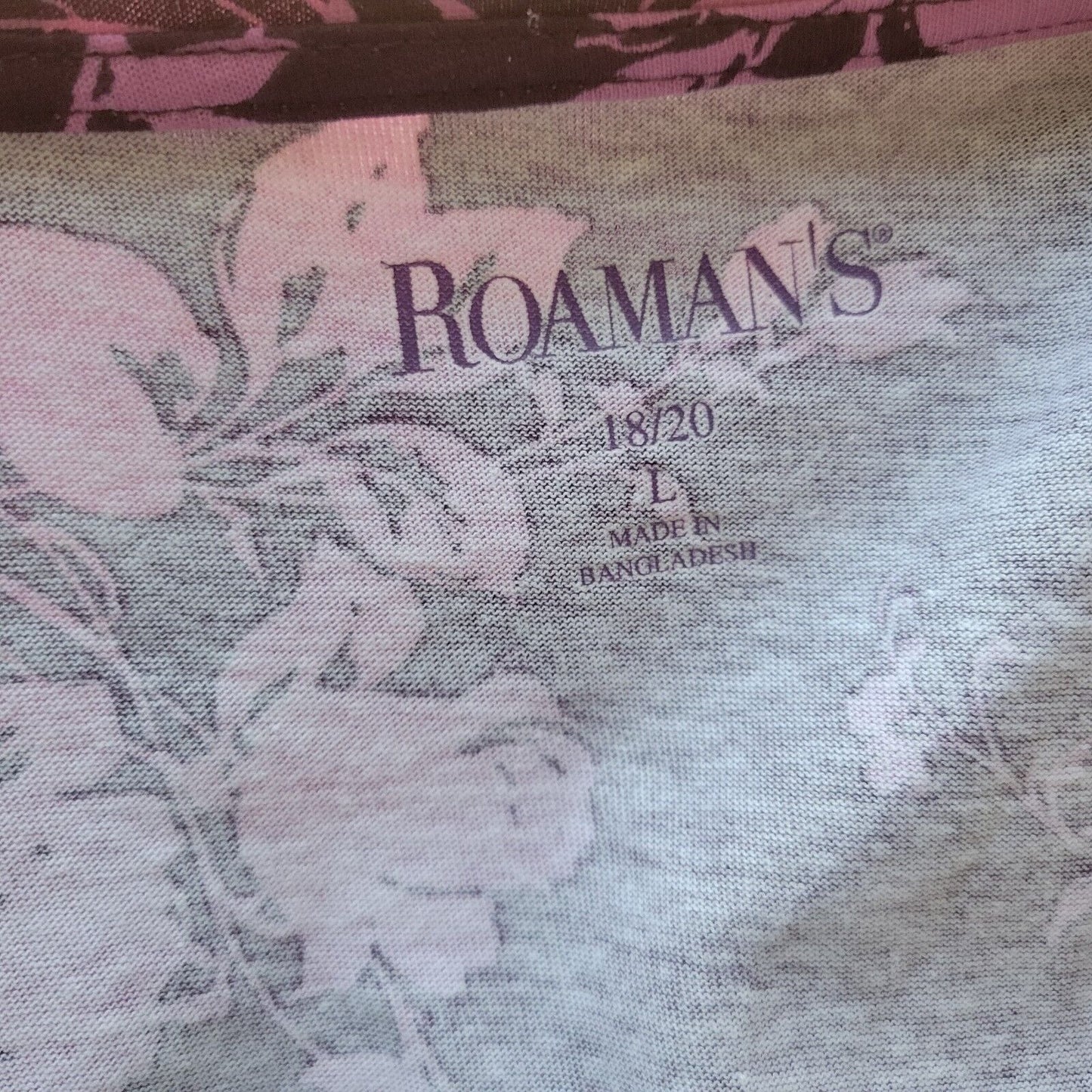 Roamans Womens Top Large 18 20 Tee Long Sleeve Purple Floral Cotton Comfy Casual