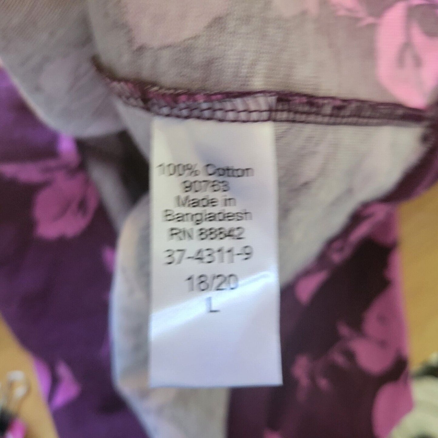 Roamans Womens Top Large 18 20 Tee Long Sleeve Purple Floral Cotton Comfy Casual