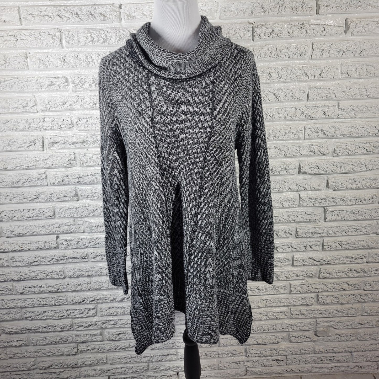 Eight Eight Eight Womens Sweater XL Tunic Cowl Neck Black Marled Office Cotton