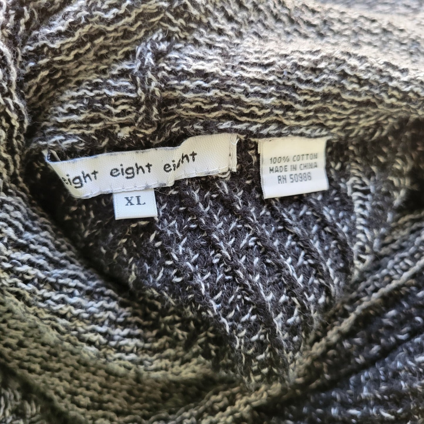 Eight Eight Eight Womens Sweater XL Tunic Cowl Neck Black Marled Office Cotton