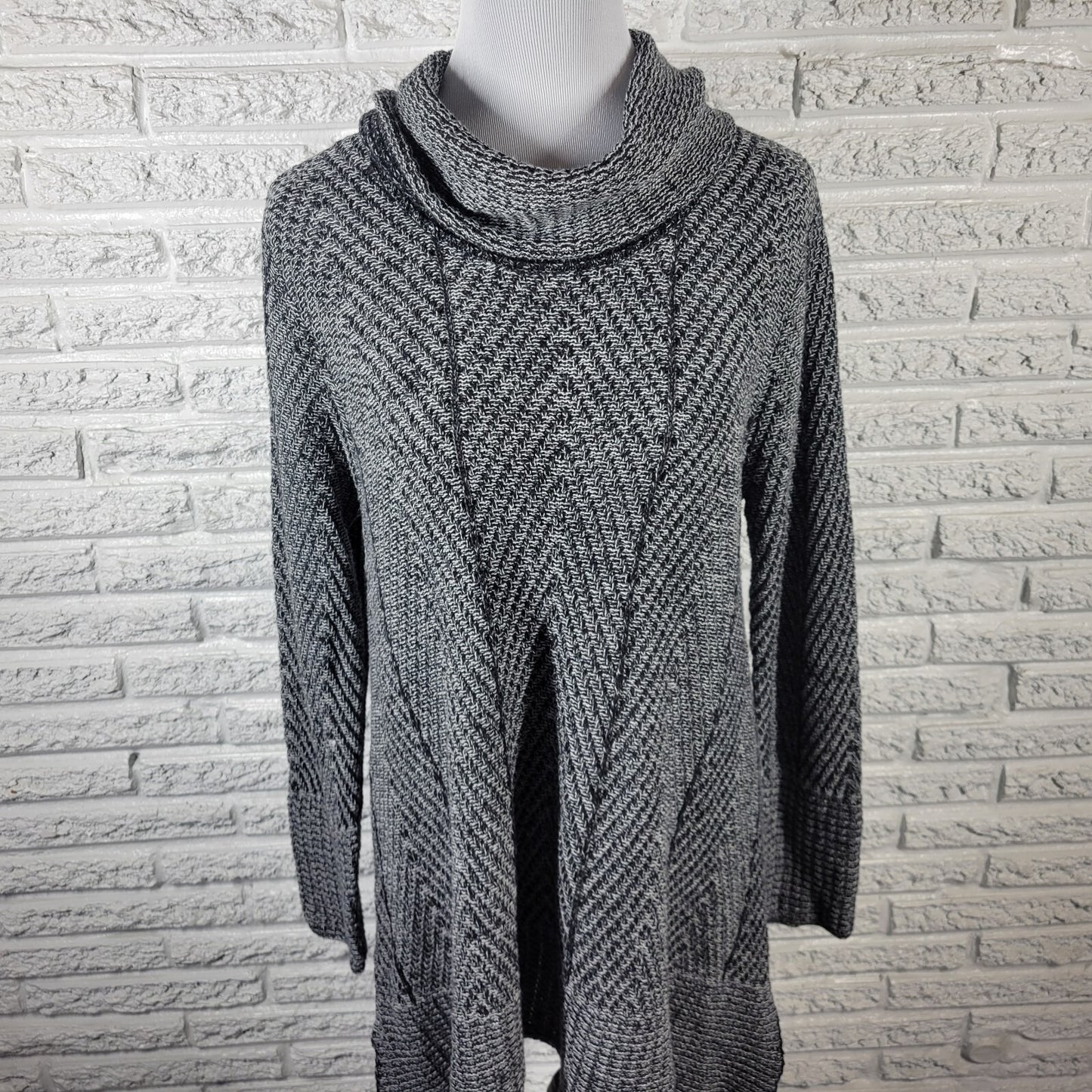 Eight Eight Eight Womens Sweater XL Tunic Cowl Neck Black Marled Office Cotton