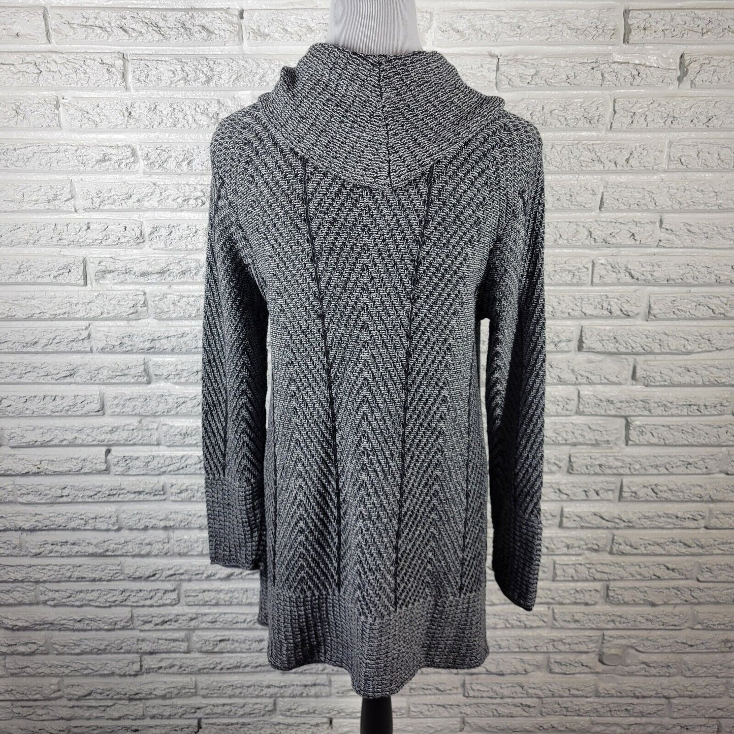 Eight Eight Eight Womens Sweater XL Tunic Cowl Neck Black Marled Office Cotton