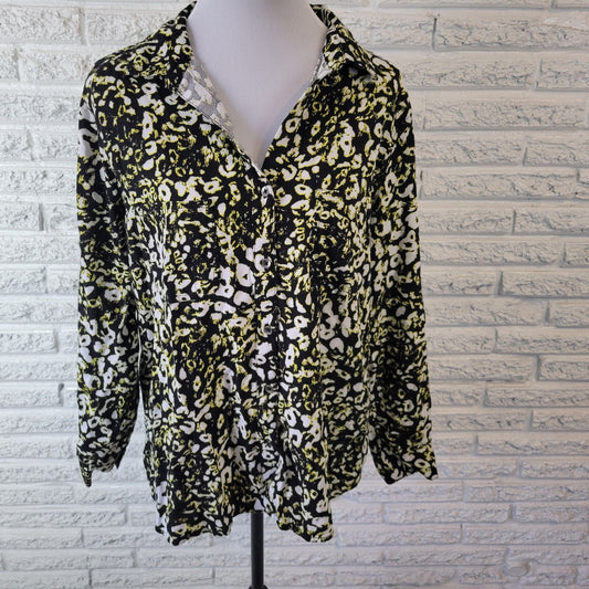 Rock Republic Women Top Extra Large XL Roll Tab Sleeve Black Animal Print Office