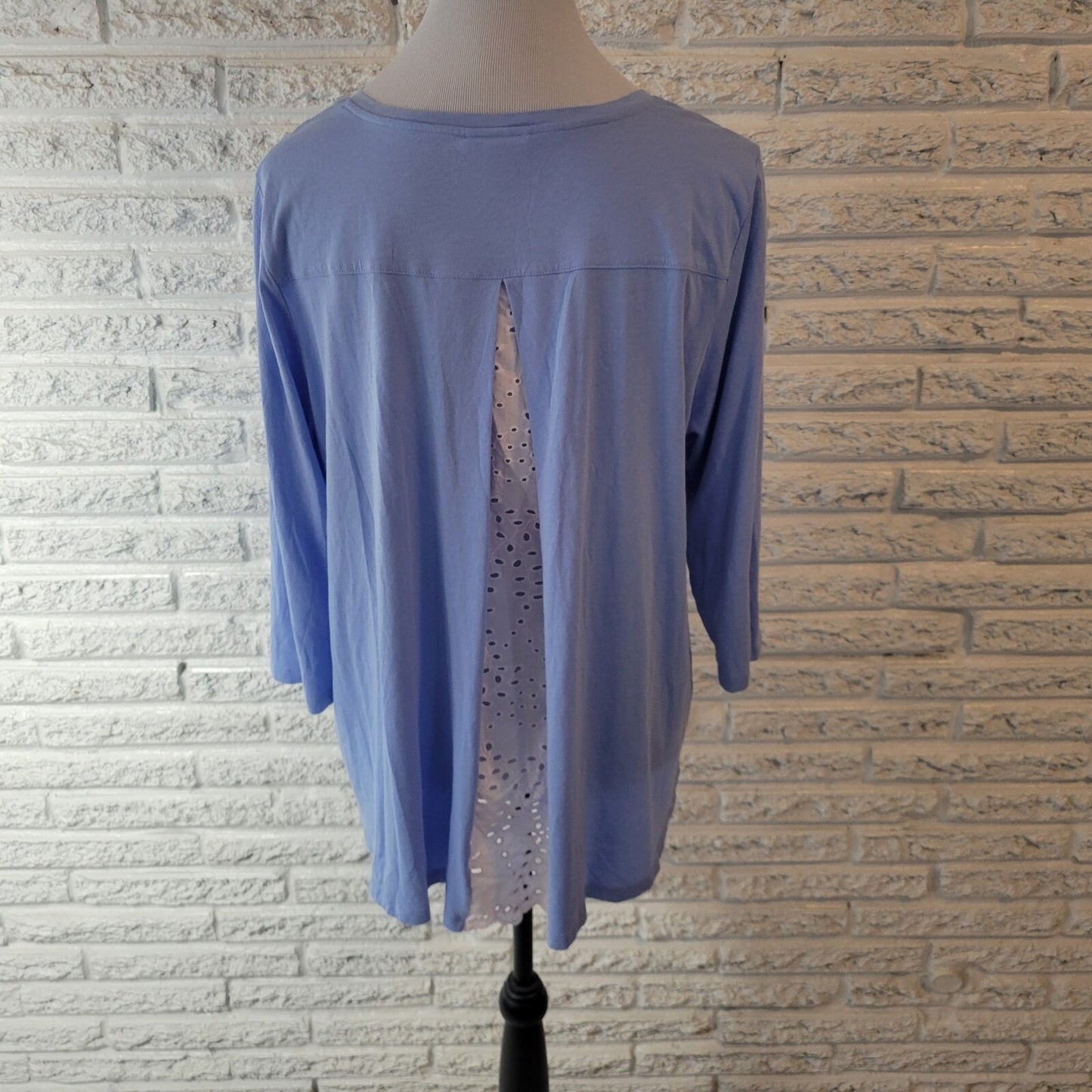 J Jill Womens Top XL 3/4 Sleeve Split Back Eyelets Asymmetric Lightweight Blue