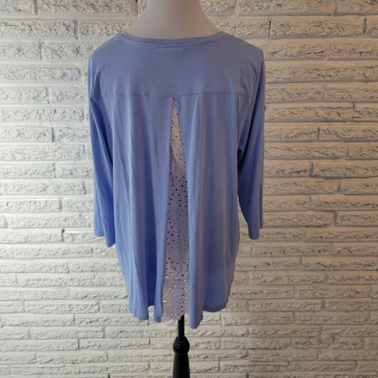 J Jill Womens Top XL 3/4 Sleeve Split Back Eyelets Asymmetric Lightweight Blue