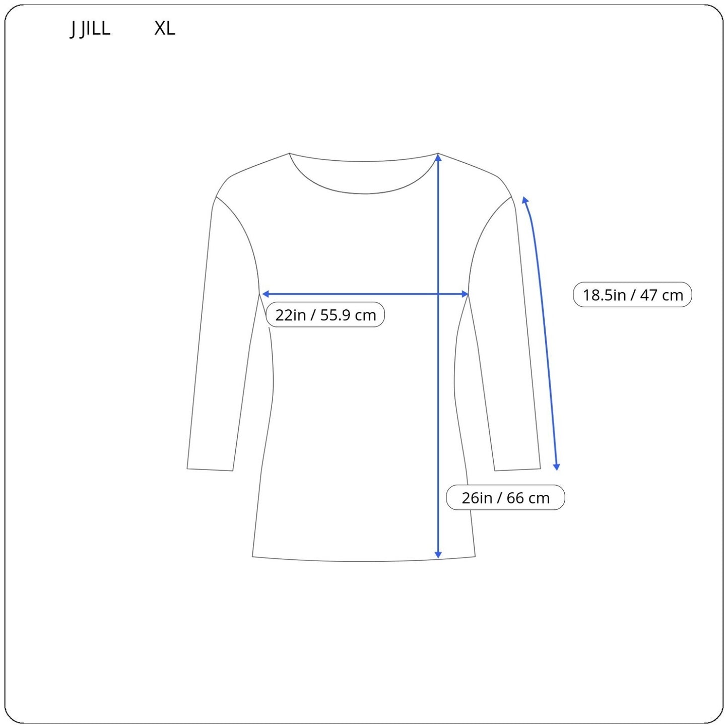 J Jill Womens Top XL 3/4 Sleeve Split Back Eyelets Asymmetric Lightweight Blue