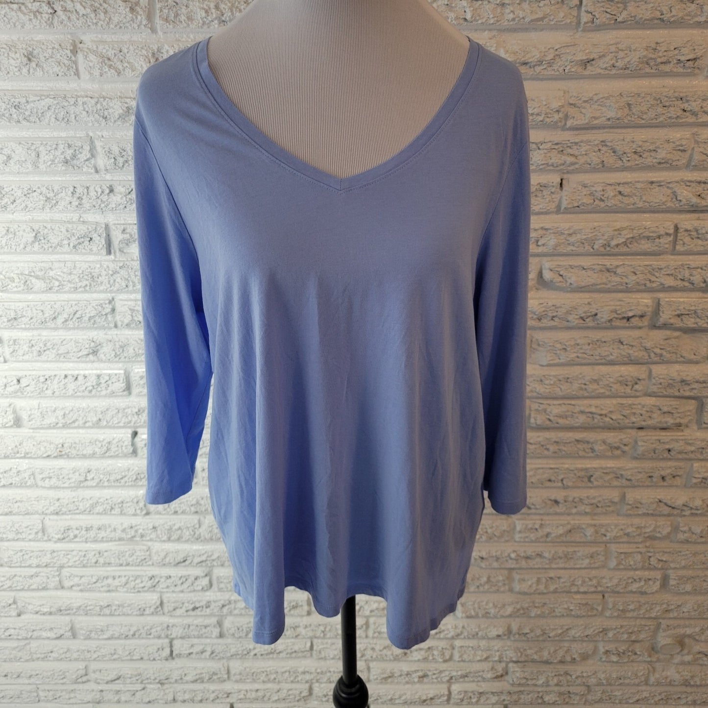 J Jill Womens Top XL 3/4 Sleeve Split Back Eyelets Asymmetric Lightweight Blue