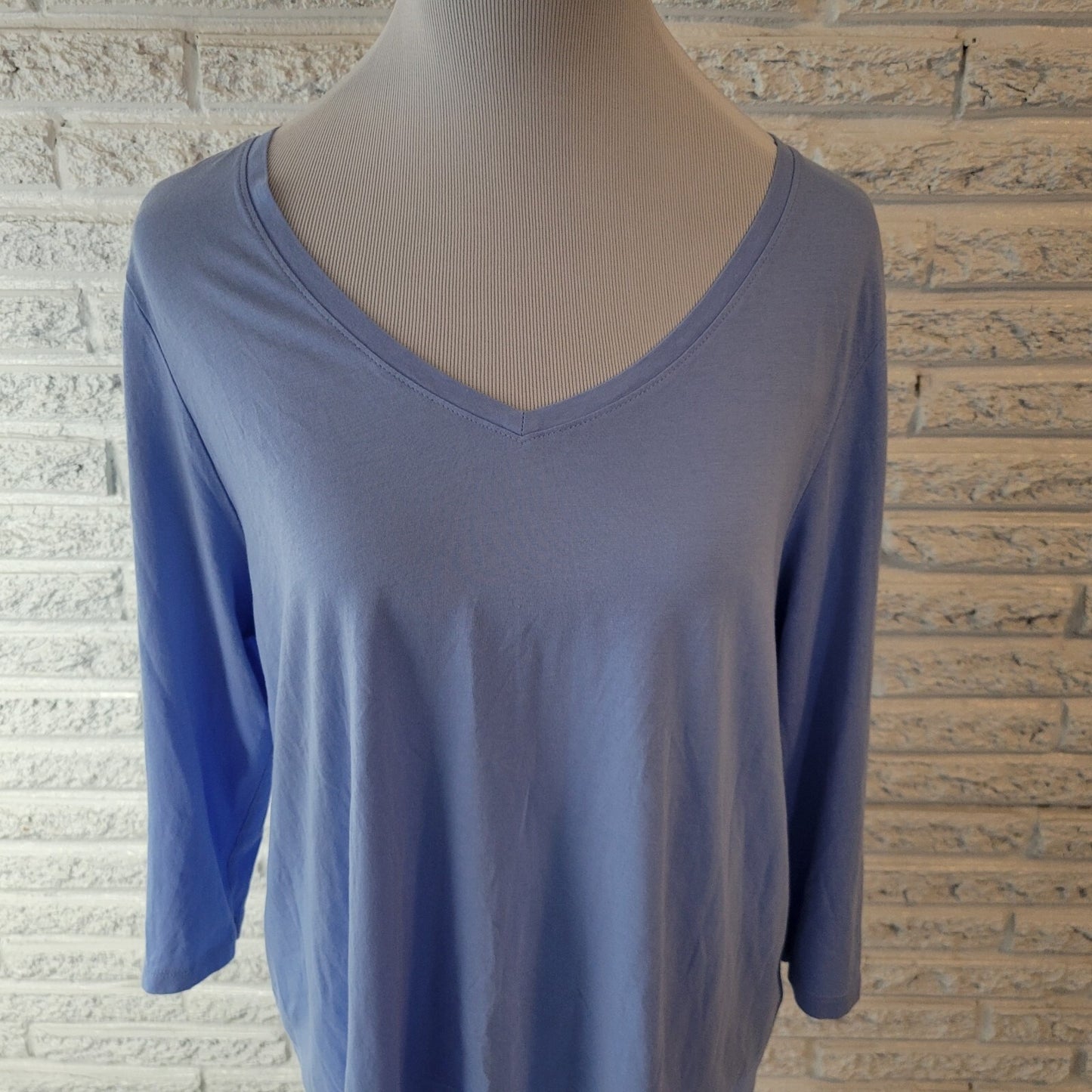 J Jill Womens Top XL 3/4 Sleeve Split Back Eyelets Asymmetric Lightweight Blue