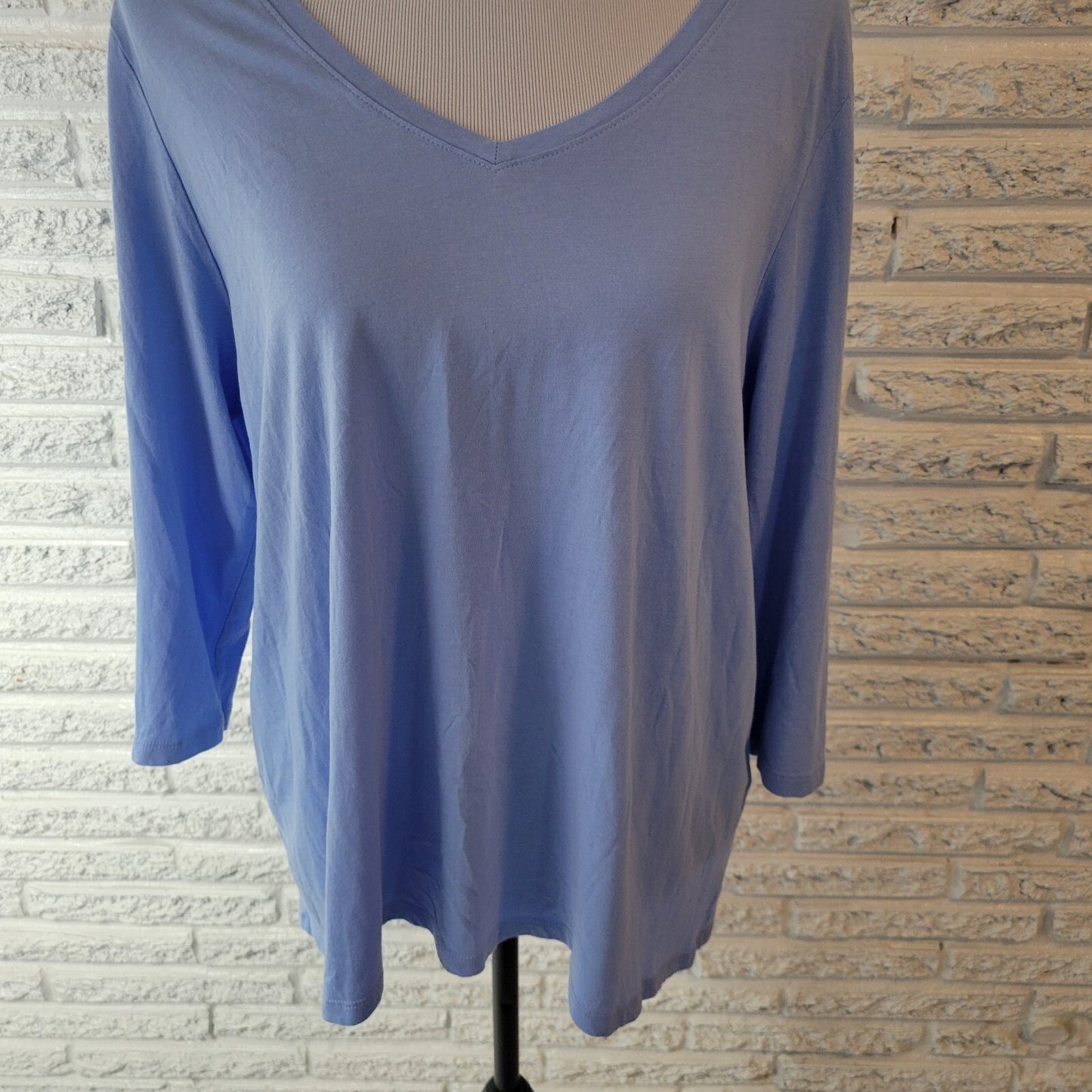 J Jill Womens Top XL 3/4 Sleeve Split Back Eyelets Asymmetric Lightweight Blue