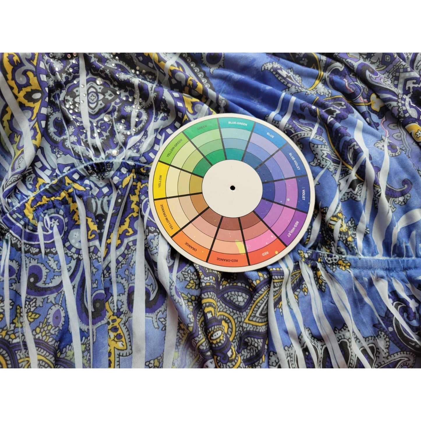 Faded Glory Womens Top 3X Plus Tunic 3/4 Sleeve Blue Paisley Laser Rhinestones