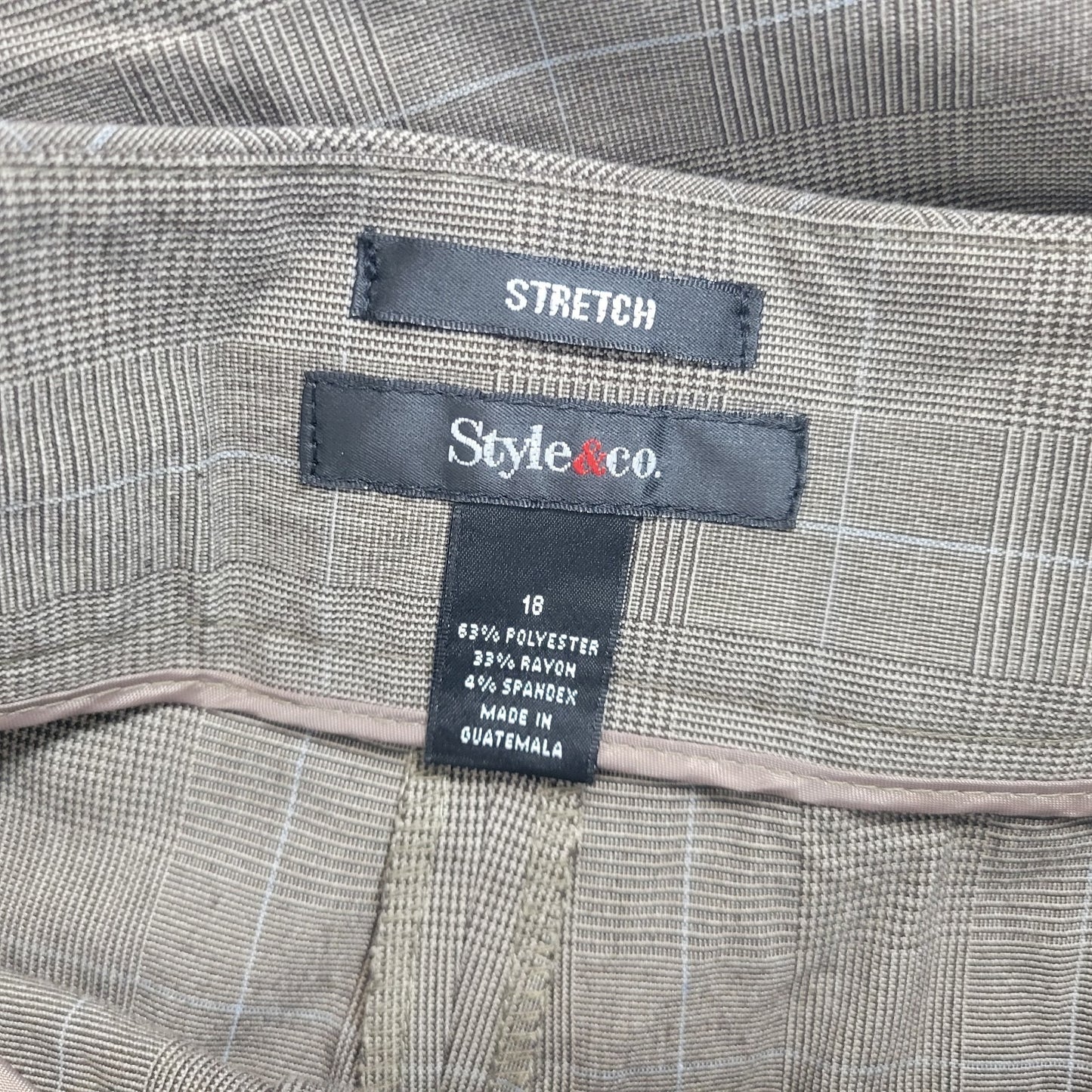 Style Co Womens Pants 18 Plus Straight Leg Brown Plaid Zip Fly Office Casual