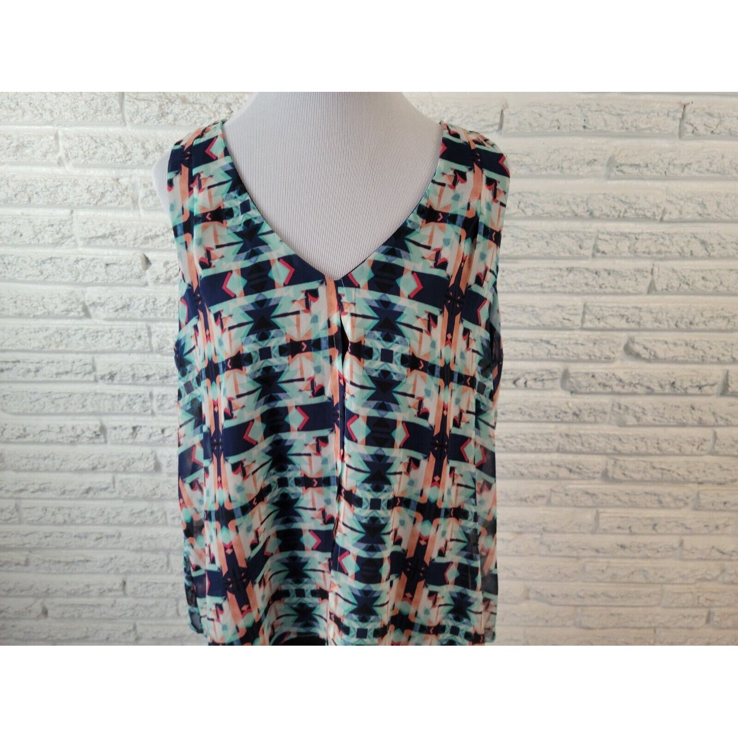 NY Collection Women Top Extra Large Tank Polyester Split Front Blue