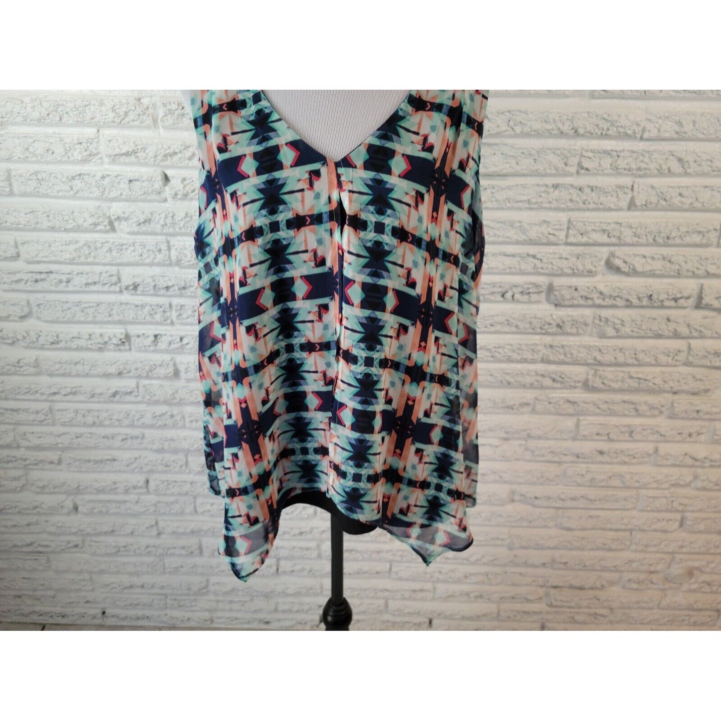 NY Collection Women Top Extra Large Tank Polyester Split Front Blue