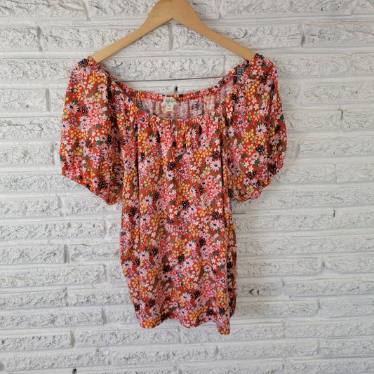 Style & Co XXL Plus Size Top 100% Cotton Red Yellow Floral Off Shoulder Peasant