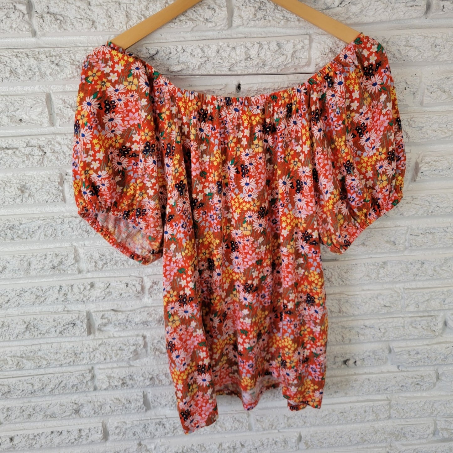 Style & Co XXL Plus Size Top 100% Cotton Red Yellow Floral Off Shoulder Peasant