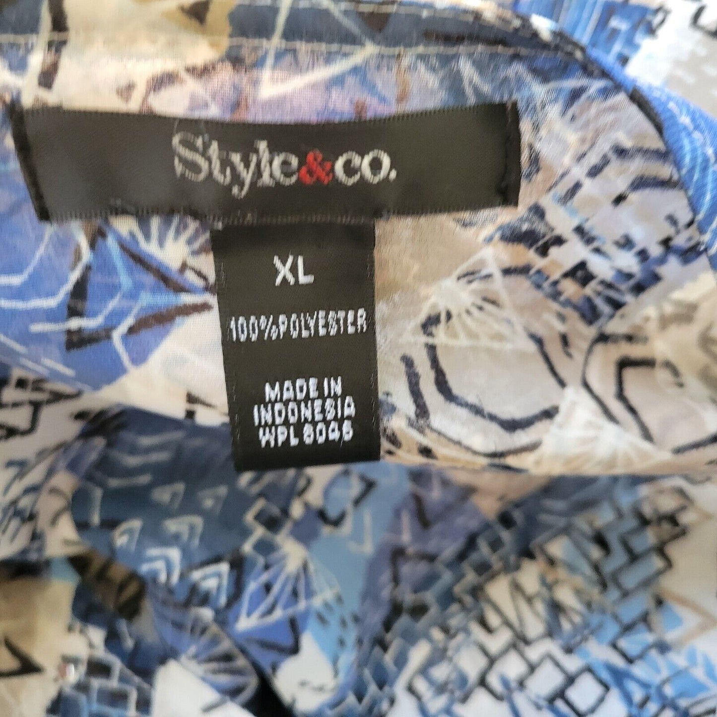 Style Co Womens Top XL Ruched Sleeve Blue Handkerchief Hem Studded Poly Sheer