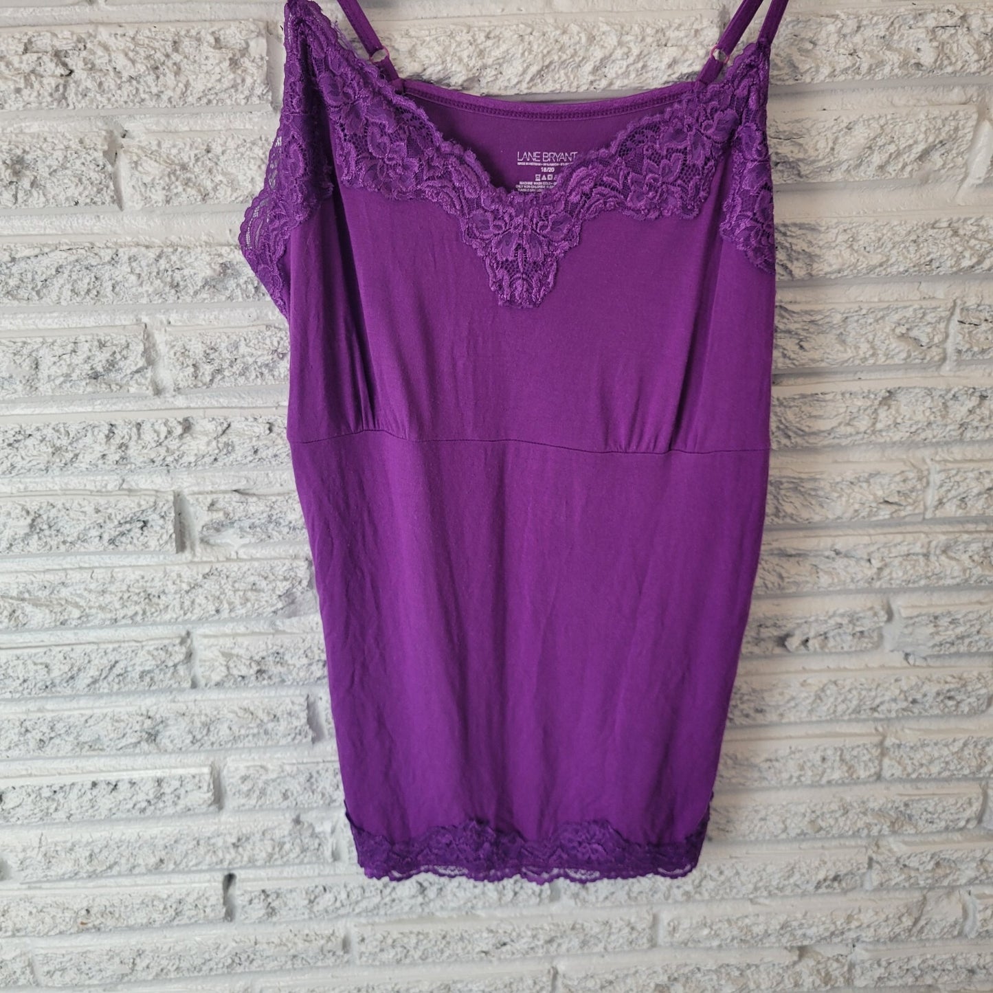Lane Bryant Womens Top 18 20 Plus Camisole Purple Lace Trim Adjustable Spaghetti