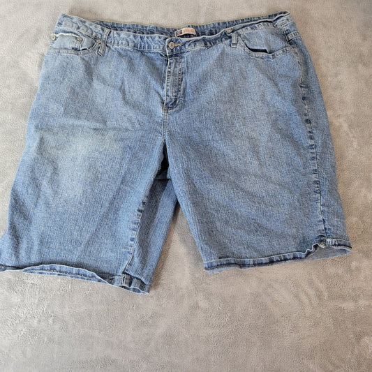 Faded Glory Womens Shorts 24W Plus Medium Blue Denim Wash Zip Fly Comfy Casual