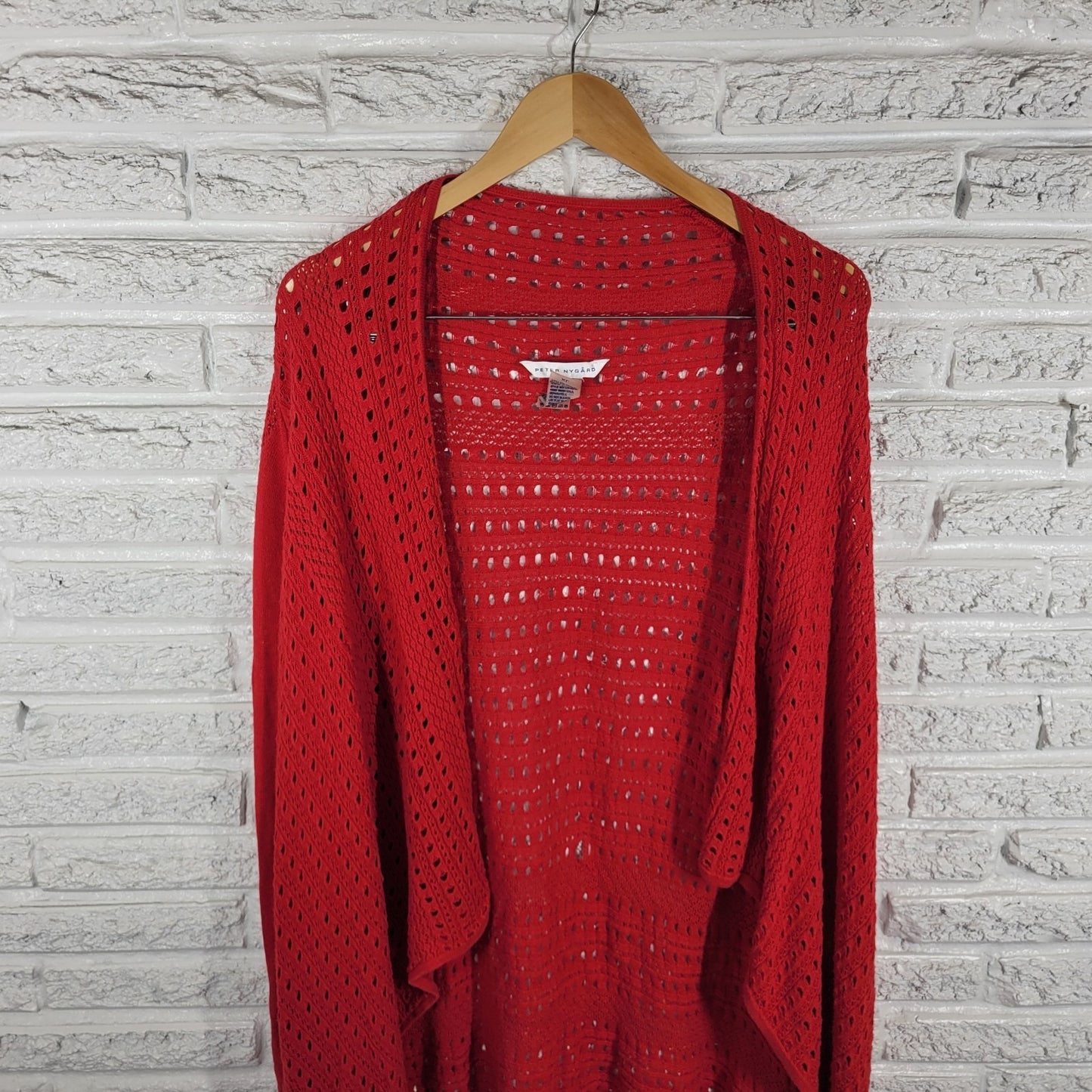 Peter Nygard Womens Sweater XL Cardigan Open Cascade Red Open Knit Office