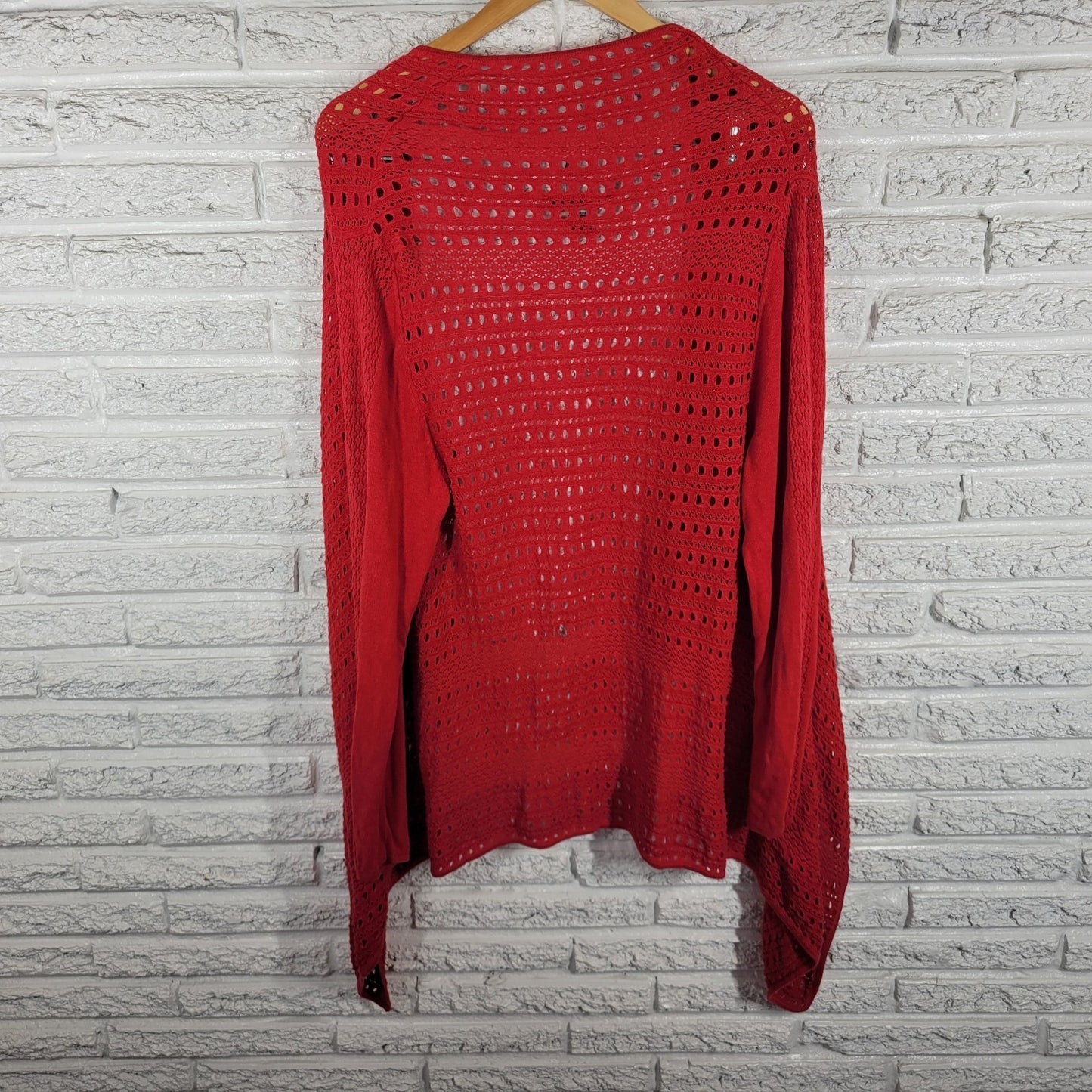 Peter Nygard Womens Sweater XL Cardigan Open Cascade Red Open Knit Office