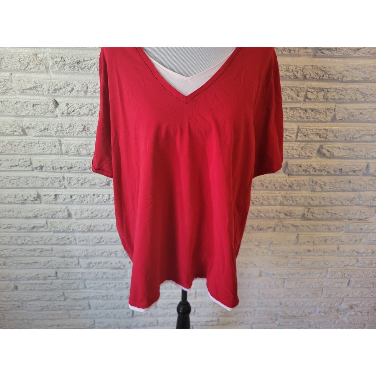 Catherines Suprema Womens Top 2X 22W 24W Plus Tee Short Sleeve Cotton Blend Red