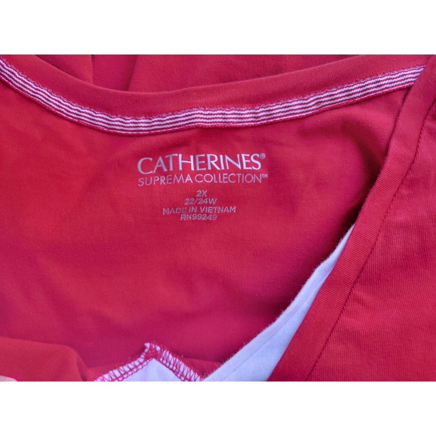 Catherines Suprema Womens Top 2X 22W 24W Plus Tee Short Sleeve Cotton Blend Red