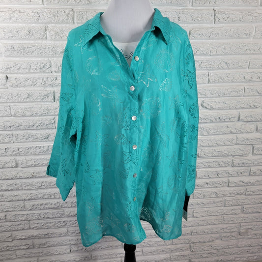 Alfred Dunner Womens Top 2X Plus 3/4 Sleeve with Tank Eyelet Lightweight Studded