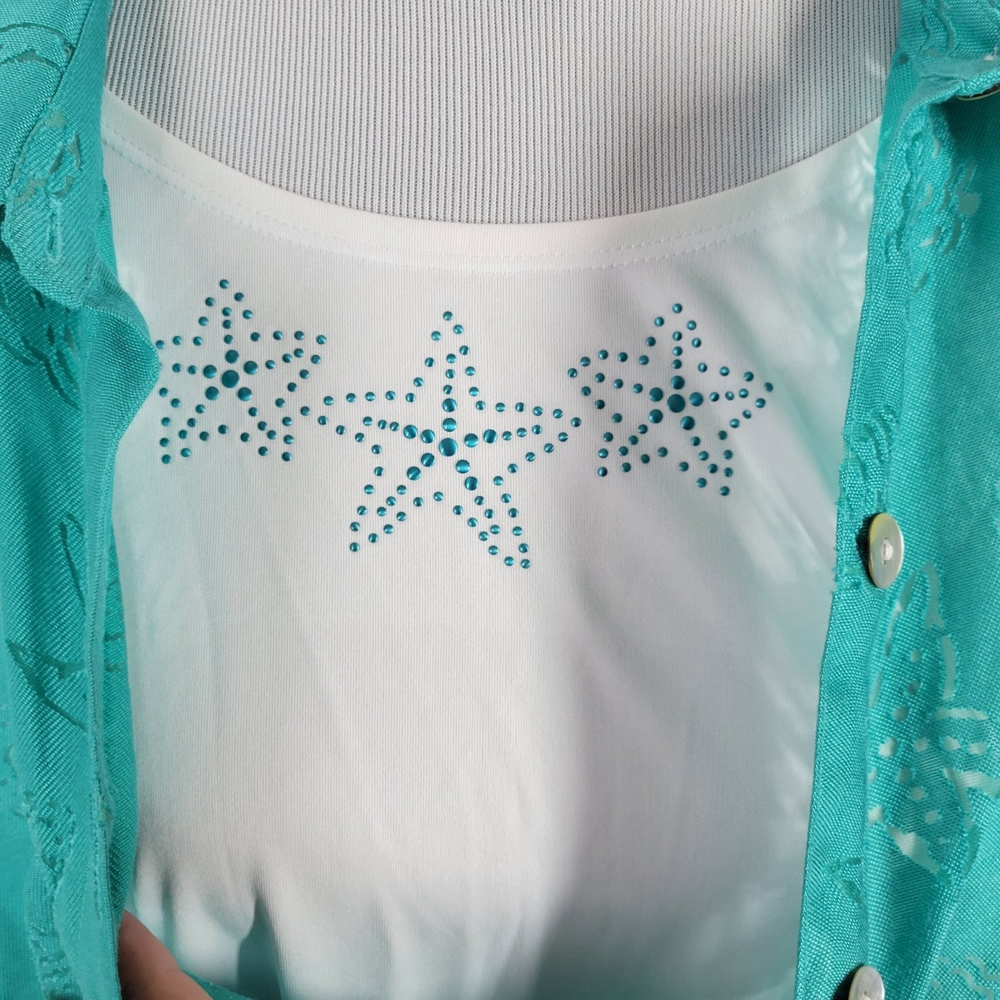 Alfred Dunner Womens Top 2X Plus 3/4 Sleeve with Tank Eyelet Lightweight Studded