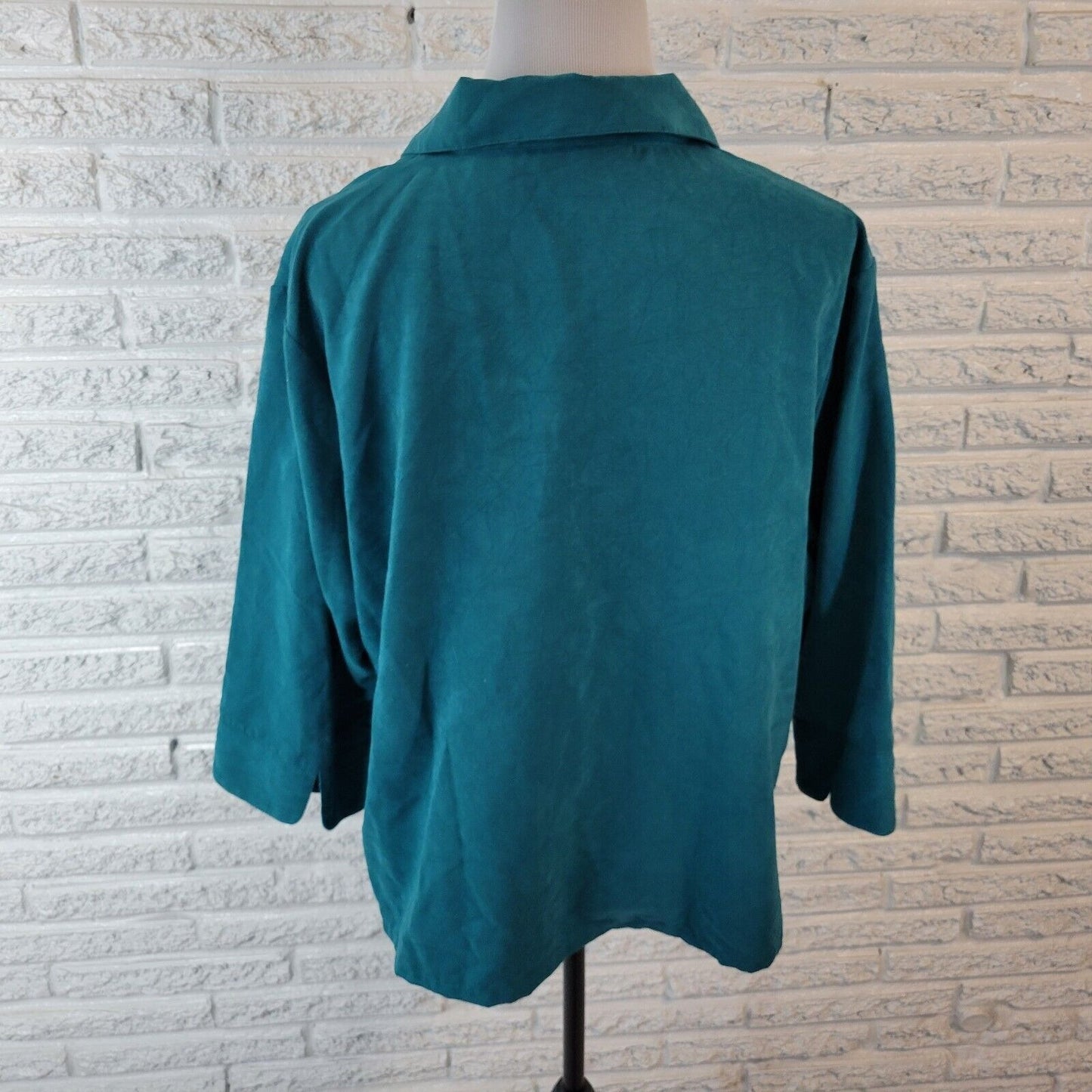 Erin London Womens Top XLP 3/4 Sleeve Green Floral Beaded Collar Lightweight