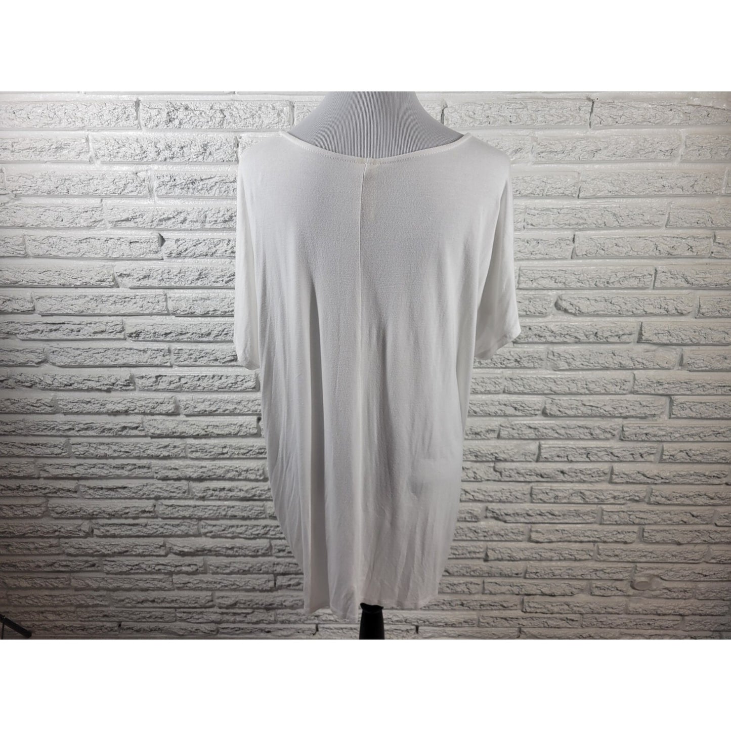 Faded Glory Womens Top 2X 18W 20W Plus Tunic Cap Sleeve White Studded Stretchy