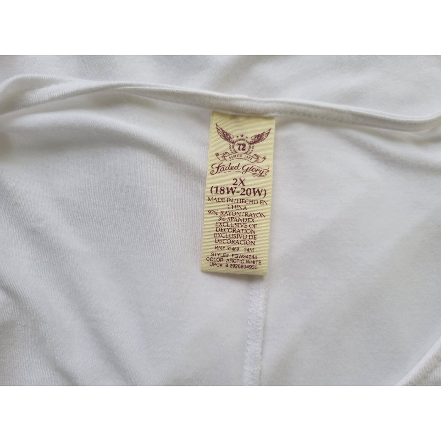 Faded Glory Womens Top 2X 18W 20W Plus Tunic Cap Sleeve White Studded Stretchy