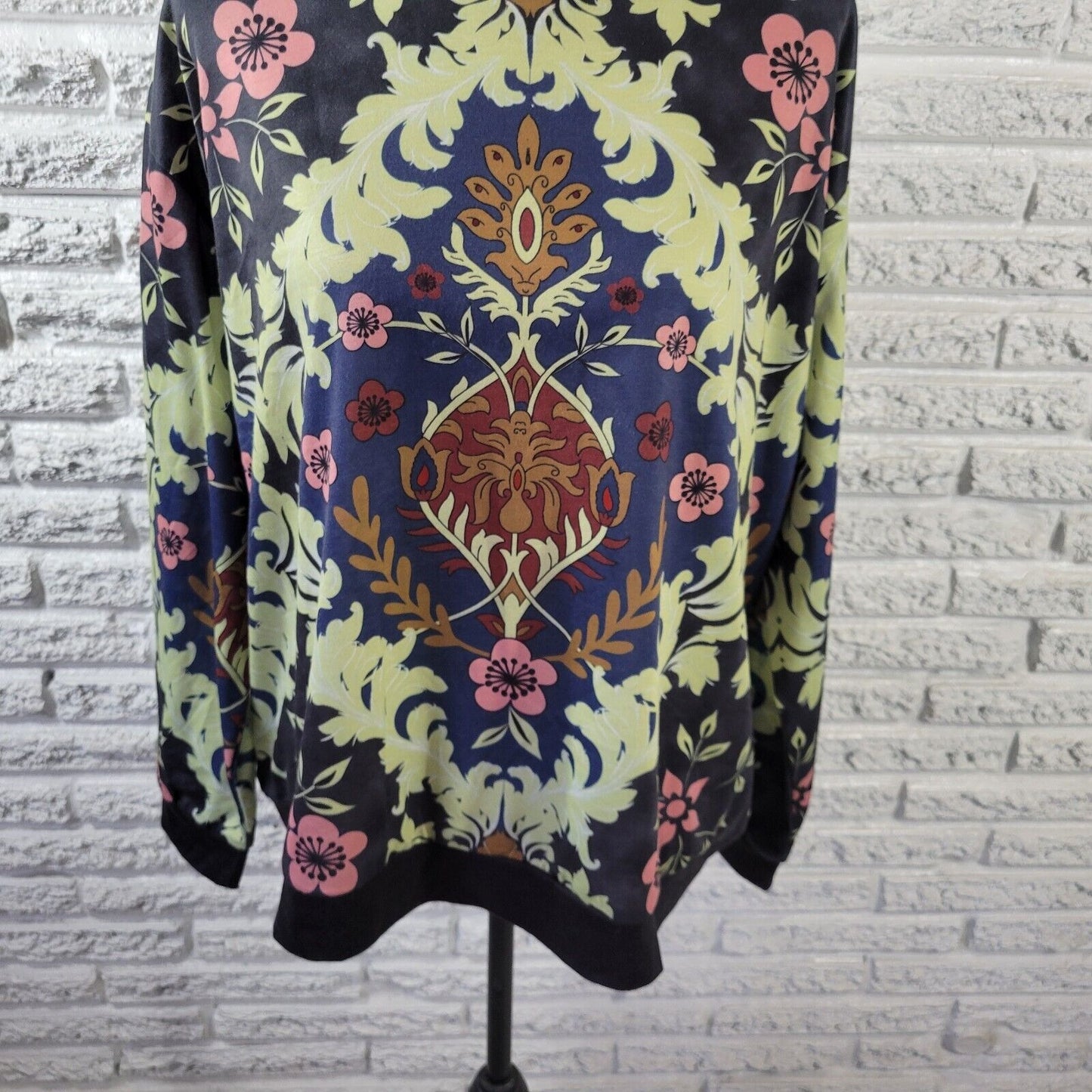 Pixie Lady Womens Top 1X Plus Long Sleeve Blue Green Floral Poly Blend Comfy