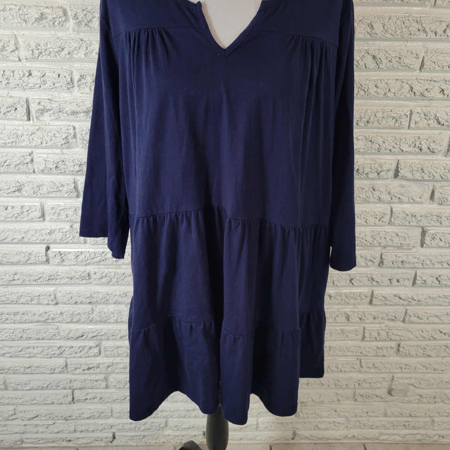 Woman Within Womens Top 2X Plus Tunic Baby Doll 3/4 Sleeve Blue Ruffle