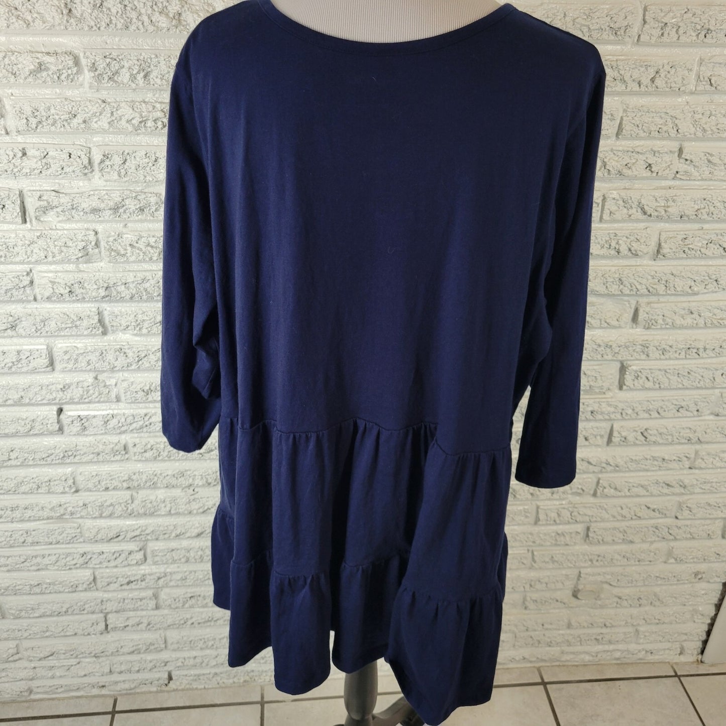 Woman Within Womens Top 2X Plus Tunic Baby Doll 3/4 Sleeve Blue Ruffle