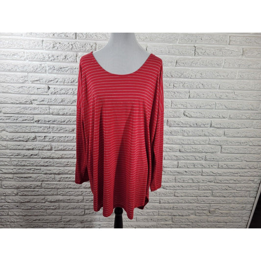 Cato Womens Top 3XPlus  Tunic Long Sleeve Knit Red Stripe Sheer Poly Blend