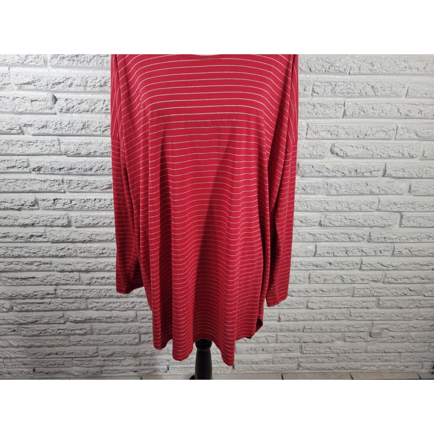 Cato Womens Top 3XPlus  Tunic Long Sleeve Knit Red Stripe Sheer Poly Blend