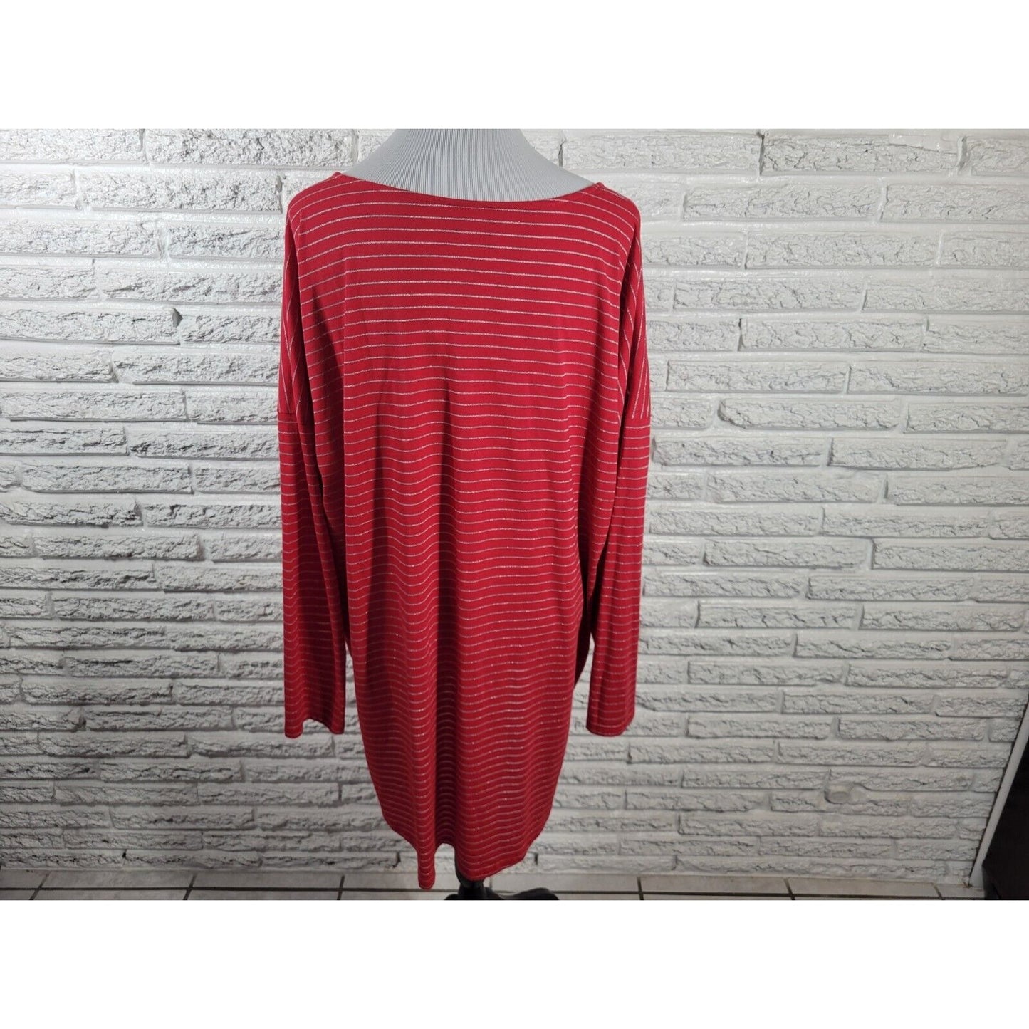 Cato Womens Top 3XPlus  Tunic Long Sleeve Knit Red Stripe Sheer Poly Blend