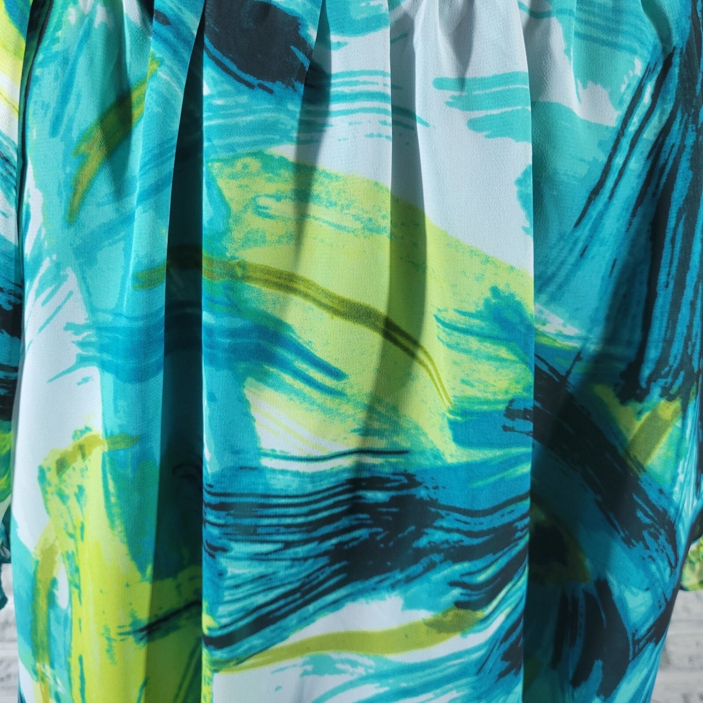 Worthington Womens Top Extra Large Peplum Green Watercolor Button Lightweight