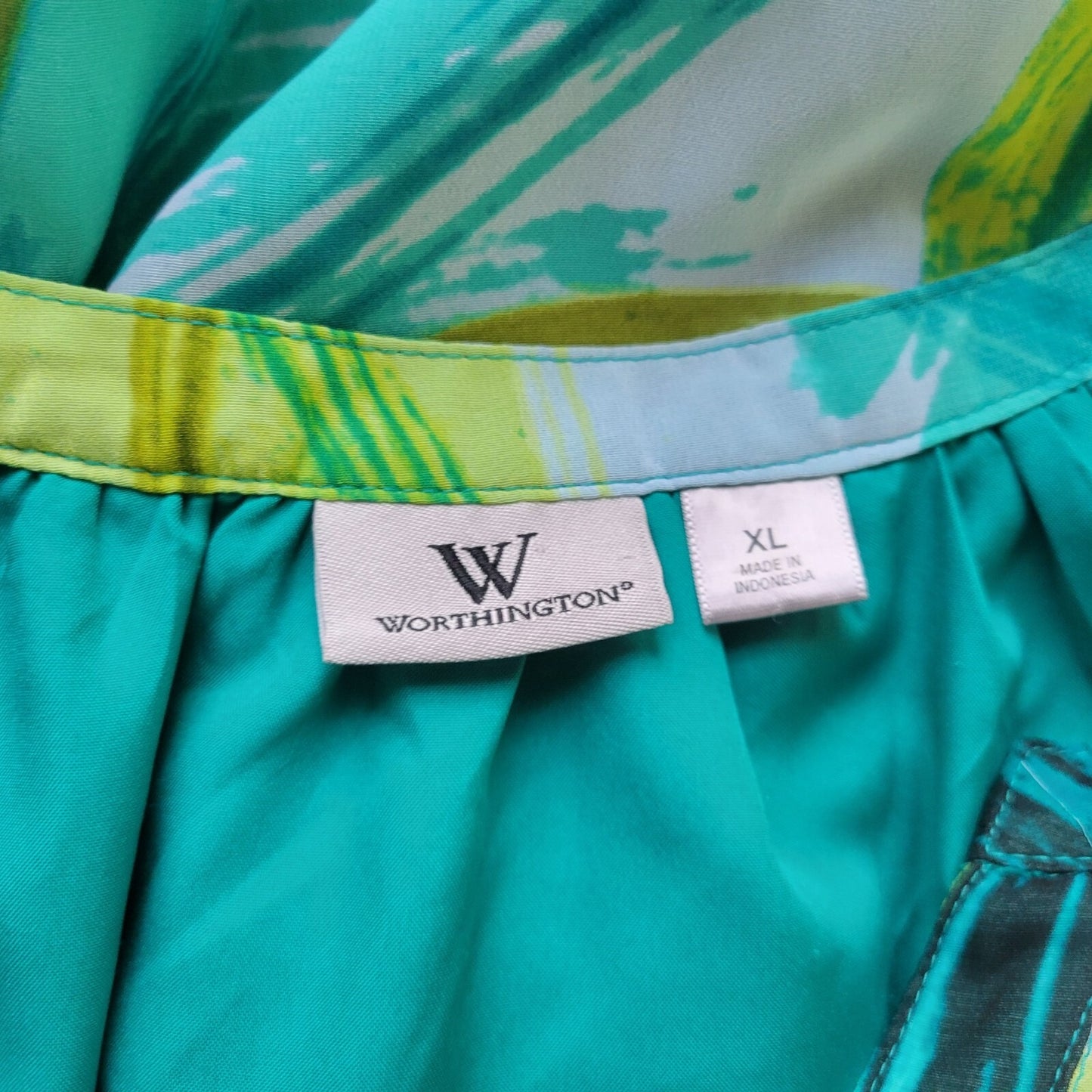 Worthington Womens Top Extra Large Peplum Green Watercolor Button Lightweight