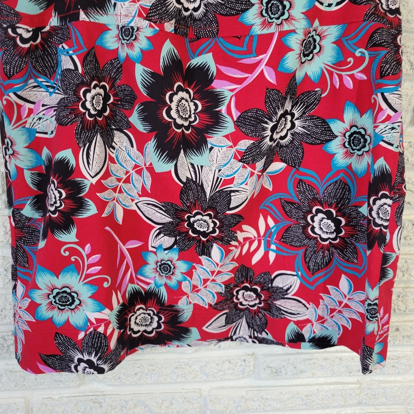 Talbots Women Skirt 20 Plus Mini Pencil Red Floral Side Zip Lined Cotton Blend